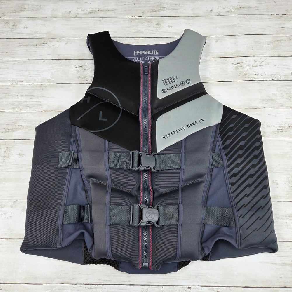 Hyperlite Wake Co Life Vest Adult XL Black Grey Zip Buckle 3240